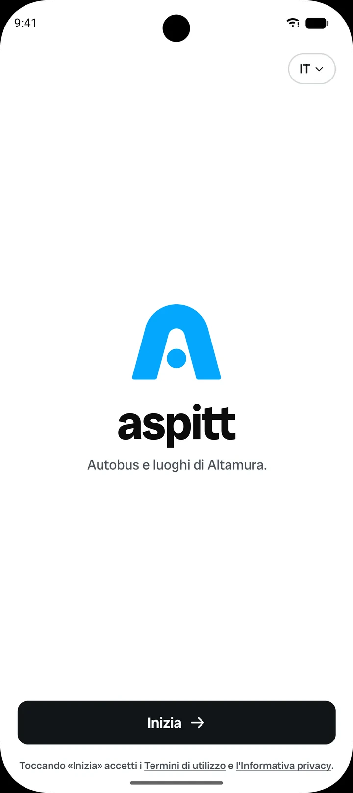 La schermata di benvenuto di Aspitt